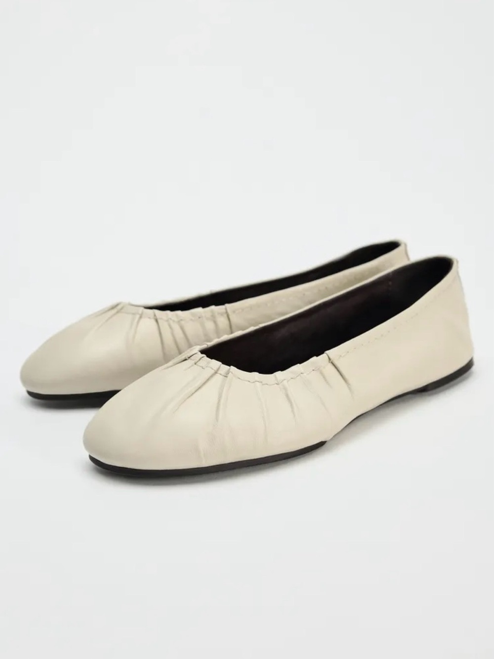 ZARA Leather Ballet Flats White Gathered Toe Women’s Size US 9 EU 40 New